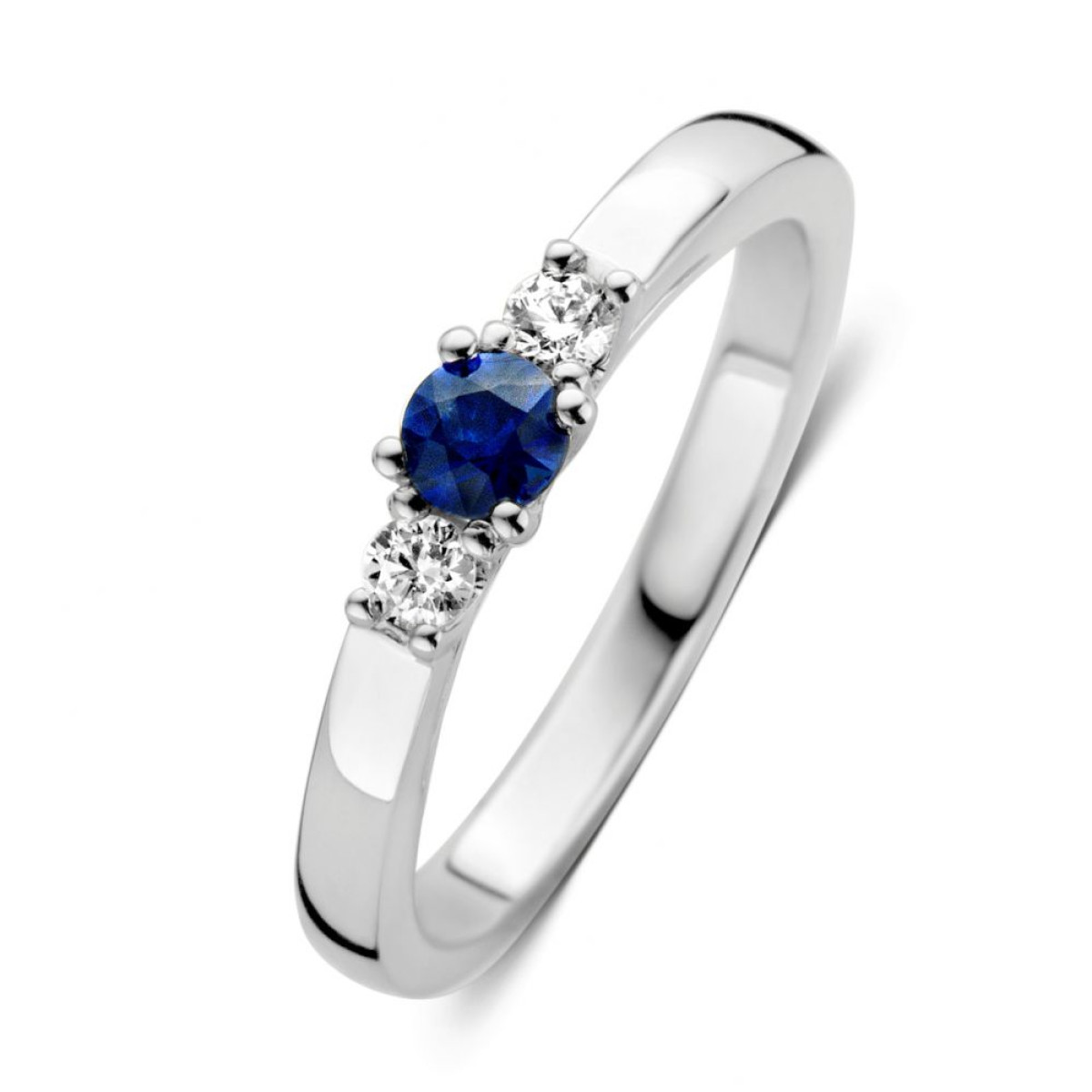 Witgouden ring met 0.24 crt. saffier en 0.13 crt. diamant