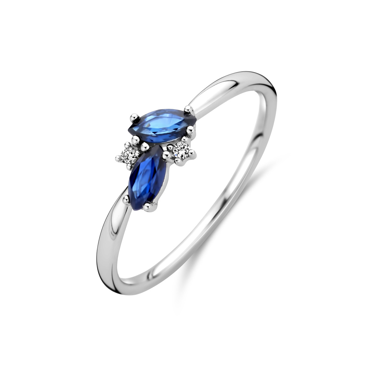 Witgouden ring met blauwe saffier en diamanten 0.02 crt