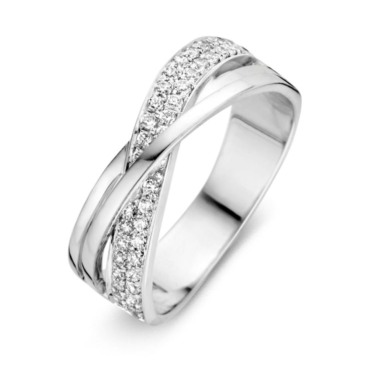 Witgouden ring met gedraaid pavé van zirkonia 7.3 mm