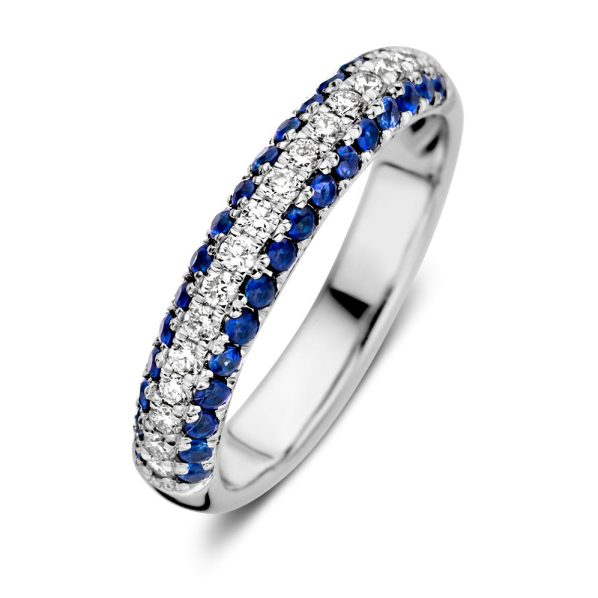 Witgouden ring met pavézetting saffier en diamant 0.25 crt.