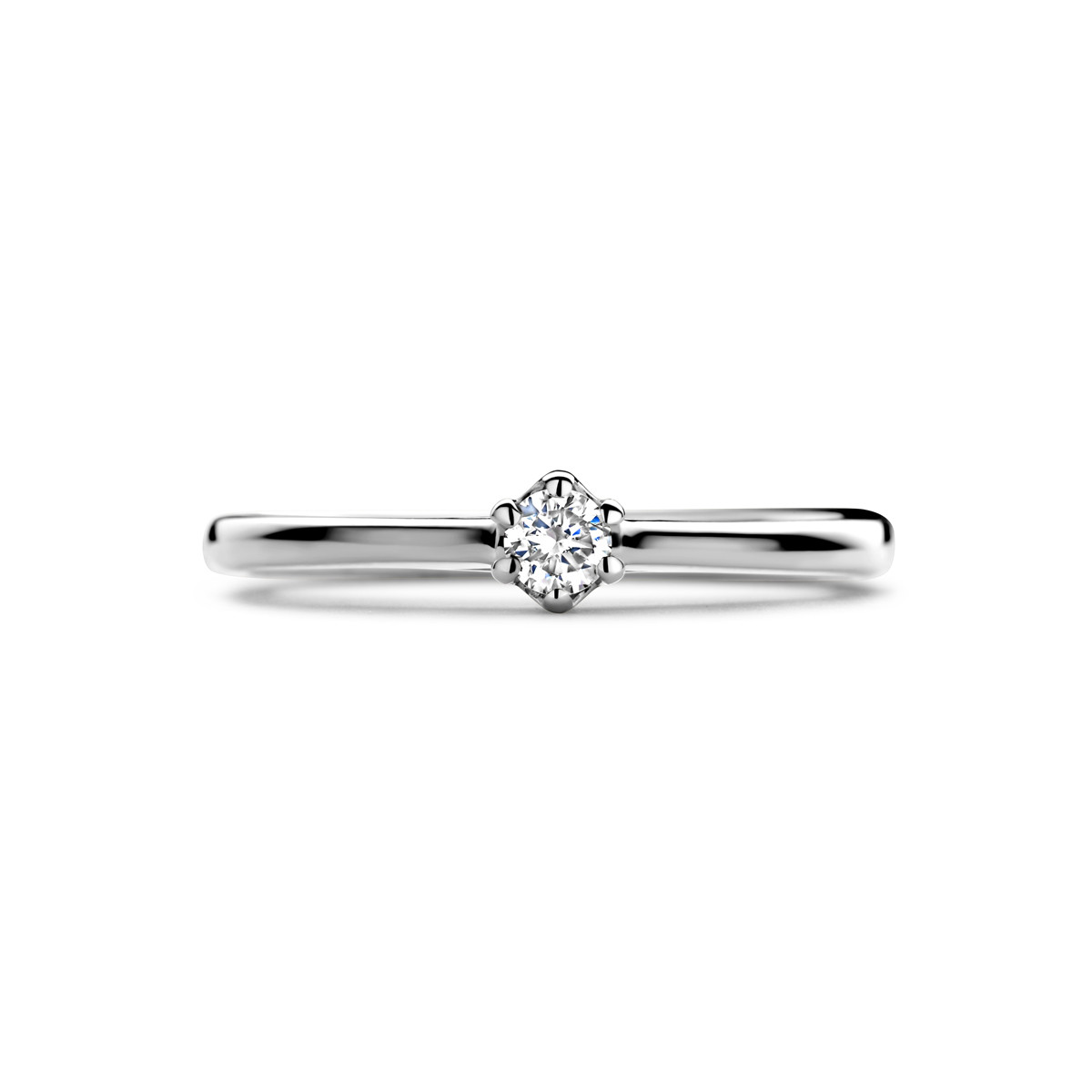 Witgouden ring solitair met diamant 0.10 crt 4 mm