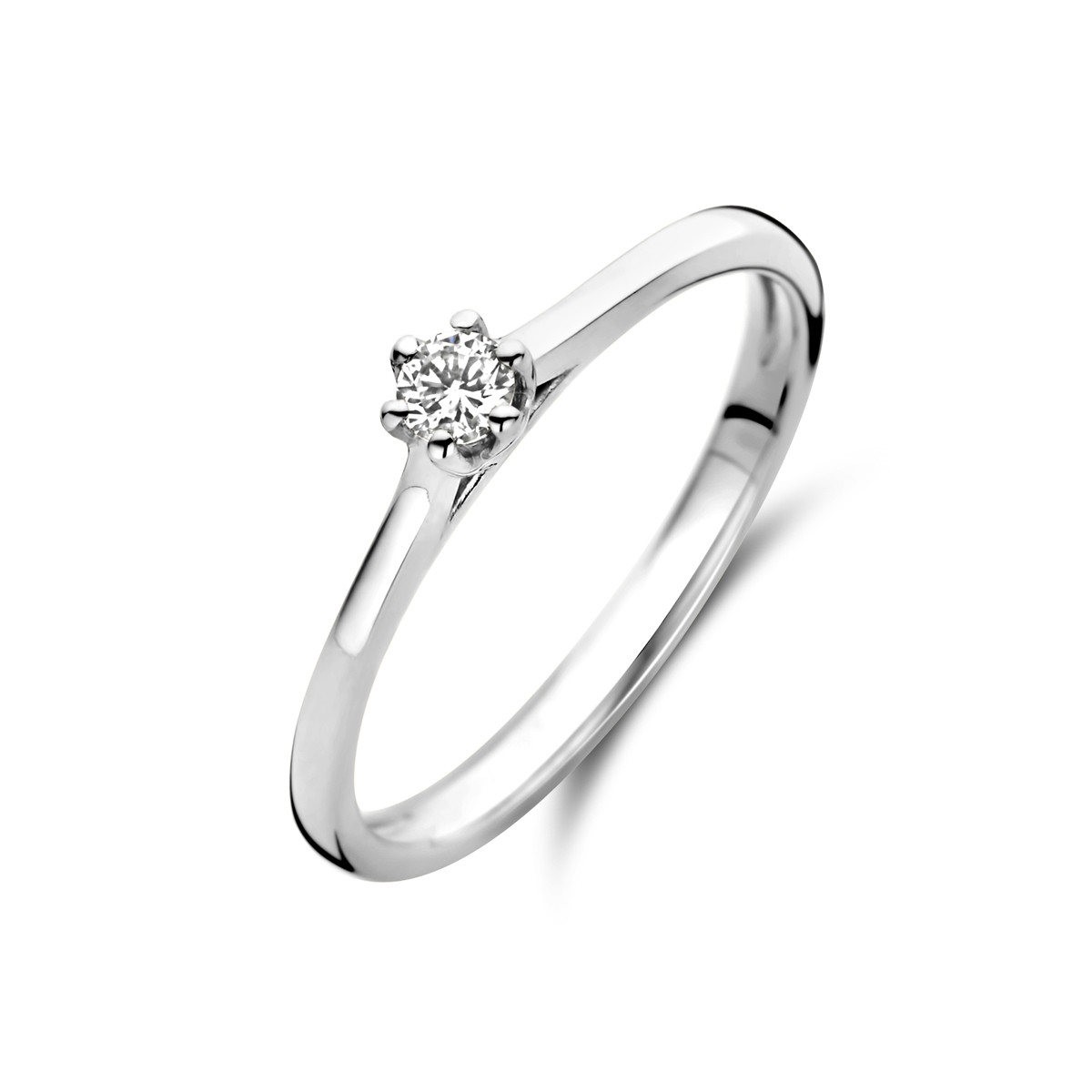 Witgouden ring solitair met diamant 0.10 crt 4 mm