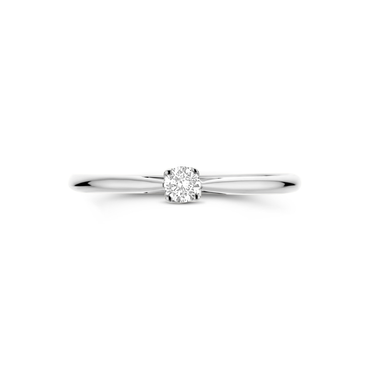Witgouden solitair ring met briljant geslepen lab grown diamant 0.10 crt 3 mm breed