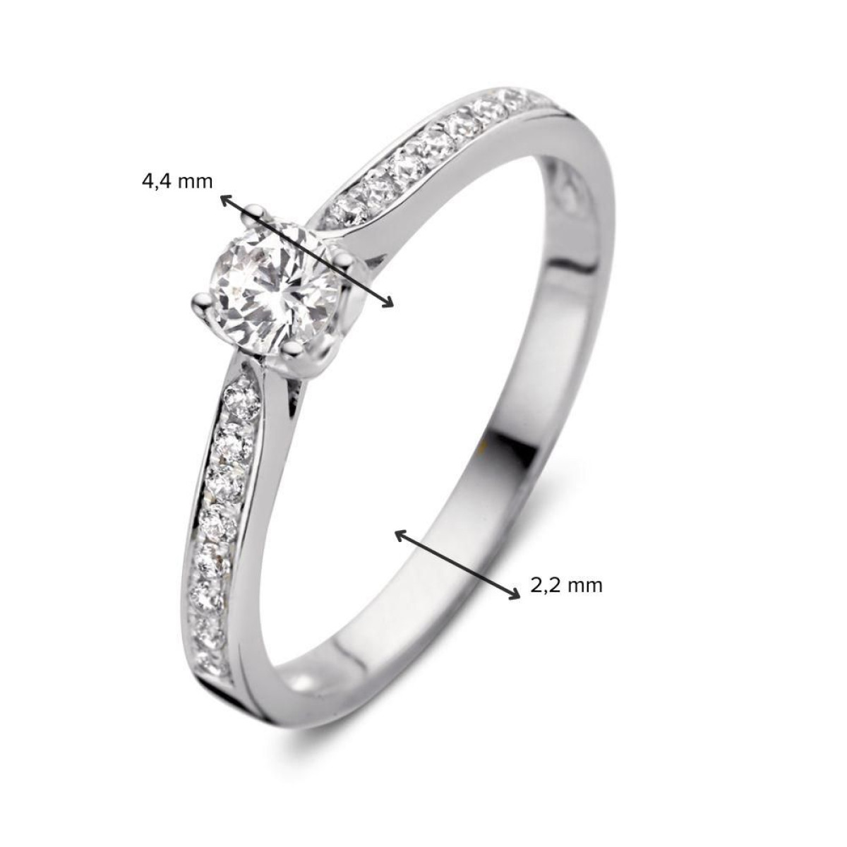 Witgouden solitair ring met zirkonia steen van 4.4 mm breed