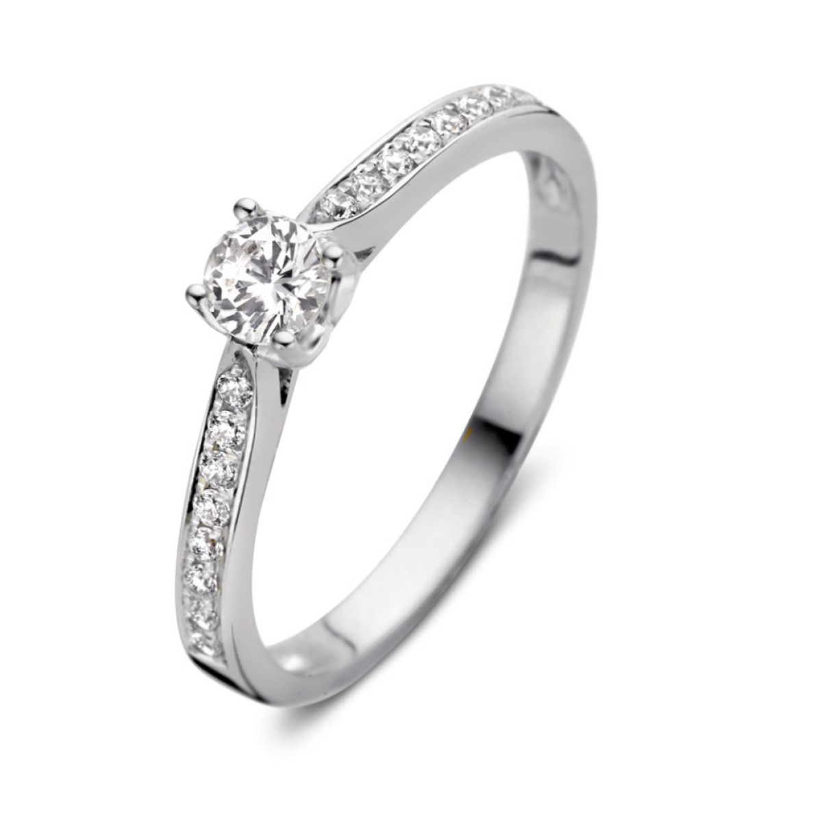 Witgouden solitair ring met zirkonia steen van 4.4 mm breed