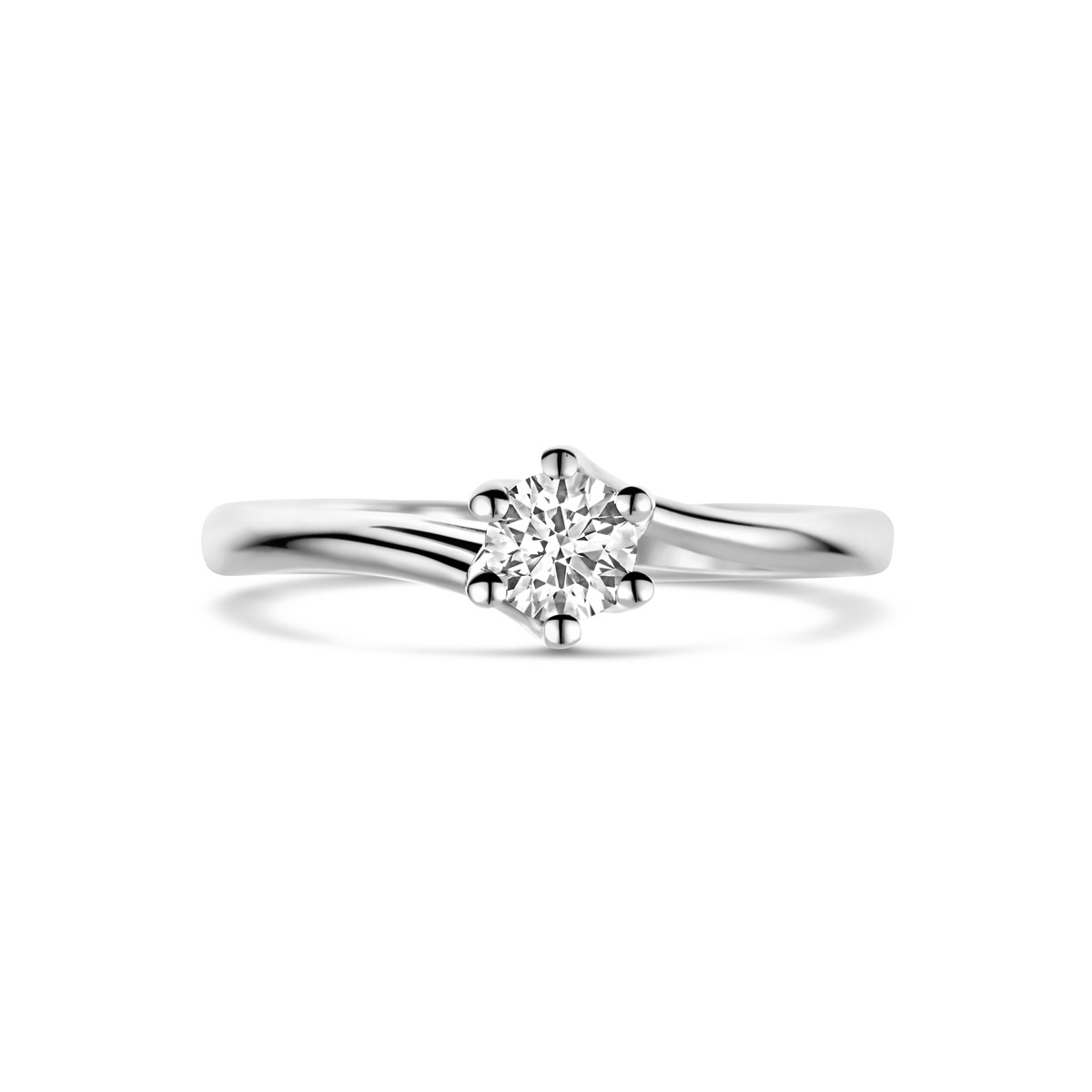 Witgouden solitair ring rond met lab grown diamant 0.30 crt 5.5 mm breed