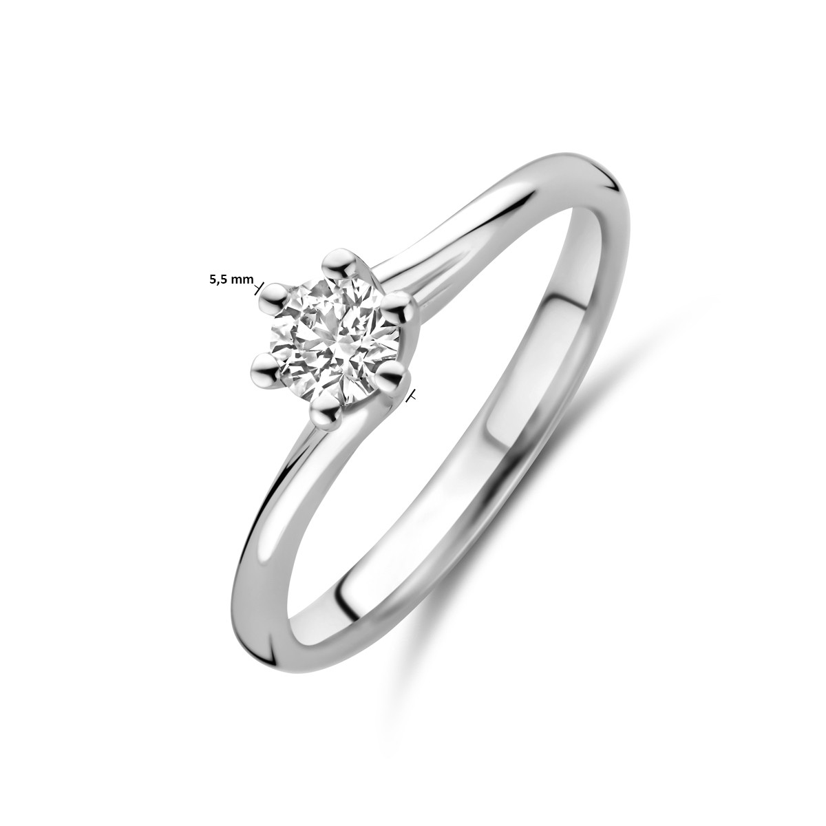 Witgouden solitair ring rond met lab grown diamant 0.30 crt 5.5 mm breed