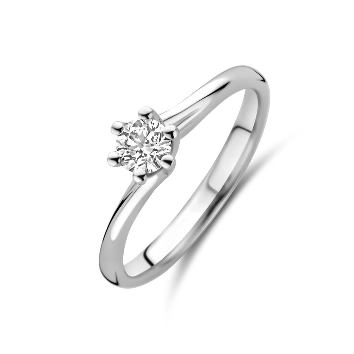 Witgouden solitair ring rond met lab grown diamant 0.30 crt 5.5 mm breed