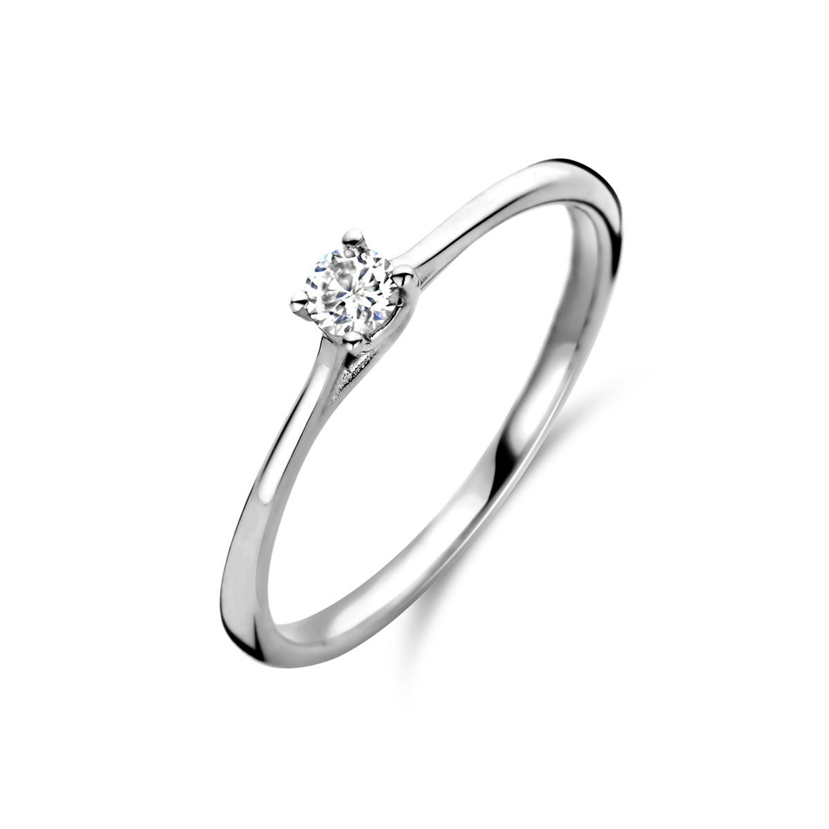 Witgouden solitaire ring met diamant 0.10 crt 3 mm