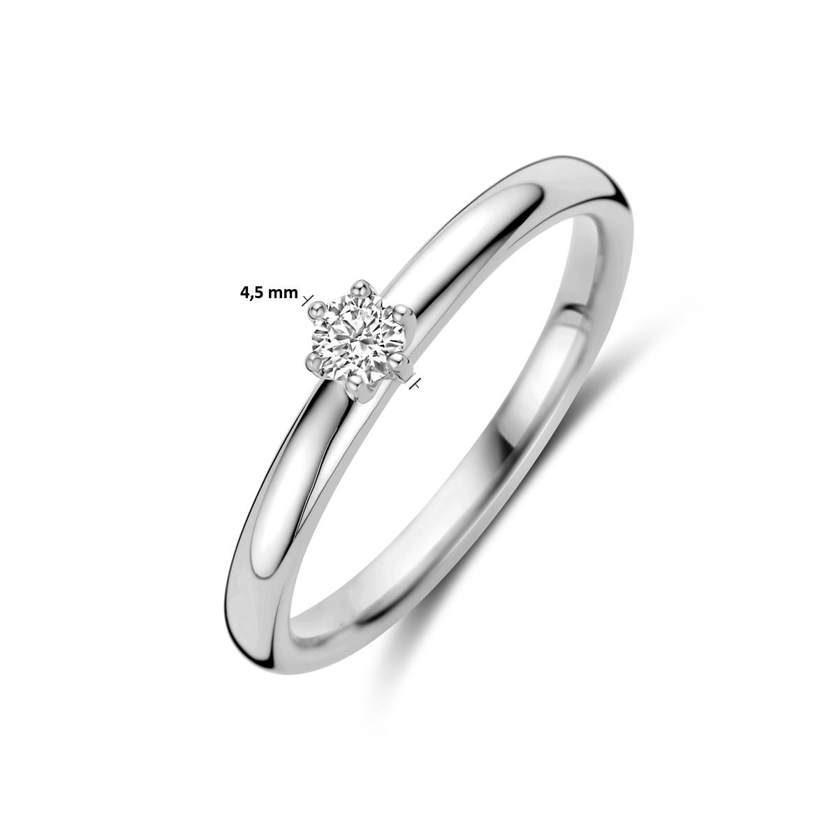 Witgouden solitaire ring met diamant van 0.10 crt 4.5 mm breed