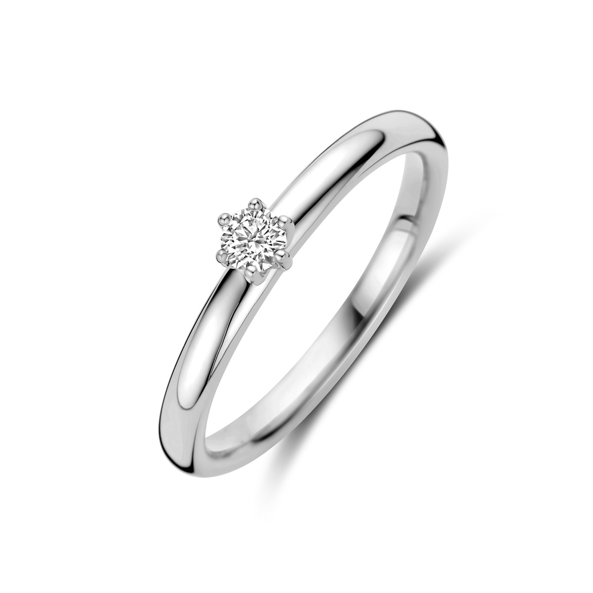 Witgouden solitaire ring met diamant van 0.10 crt 4.5 mm breed