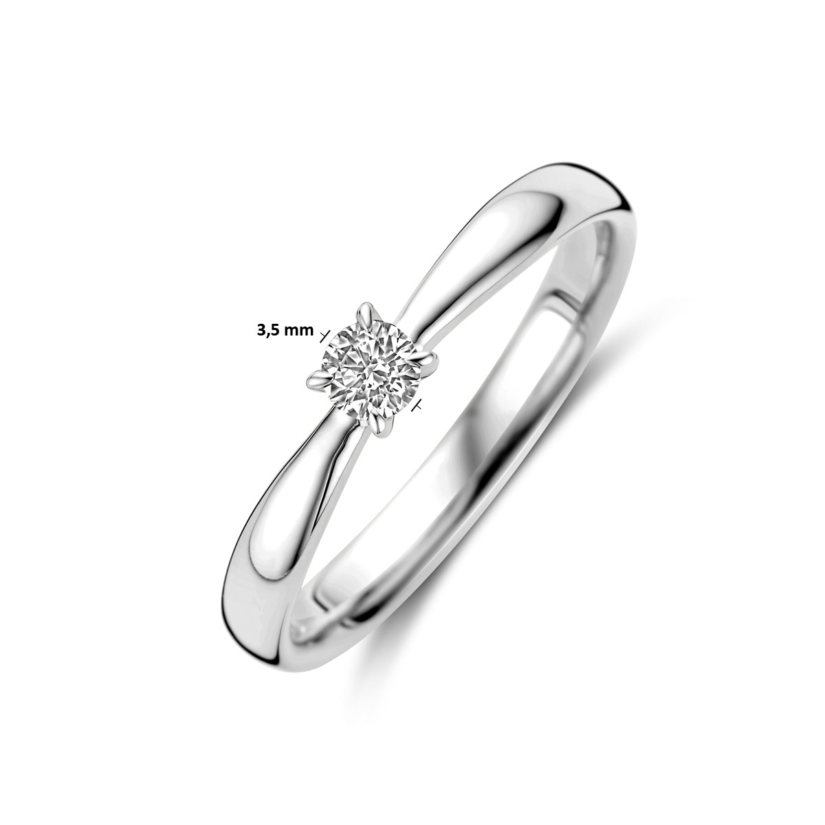 Witgouden solitaire ring met diamant van 0.15 crt 3.5 mm