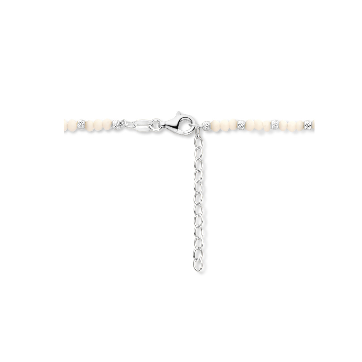 Witte ketting met zilveren bolletjes gediamanteerd 3 mm breed - Lengte 41-45 cm