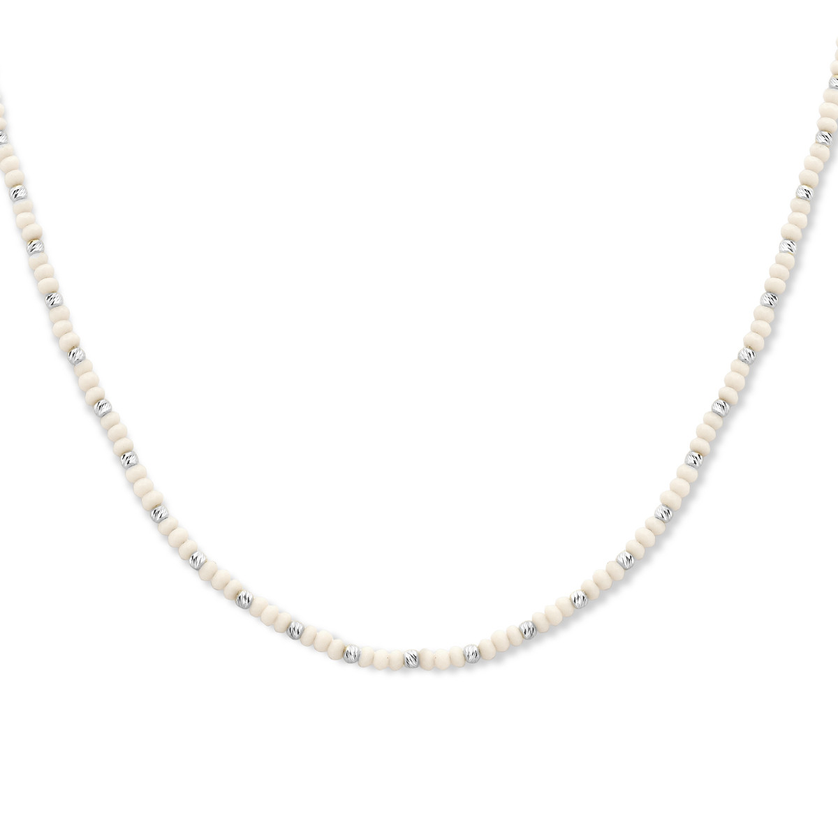 Witte ketting met zilveren bolletjes gediamanteerd 3 mm breed - Lengte 41-45 cm