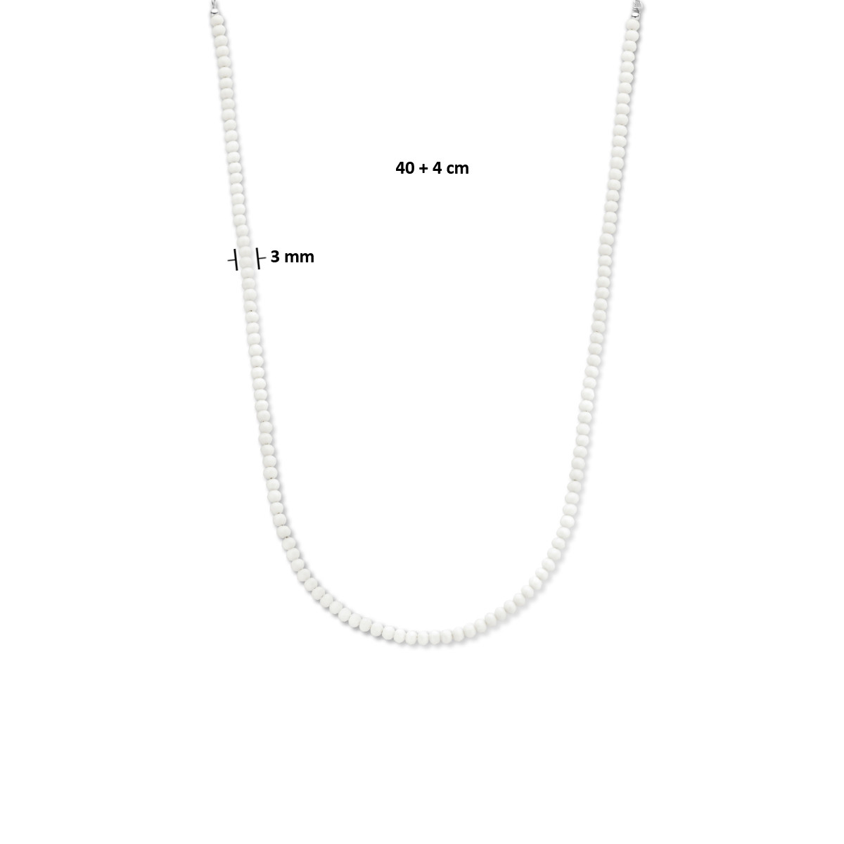 Witte kralen ketting van glas met 925 zilveren sluiting 3 mm breed - Lengte 40-44 cm
