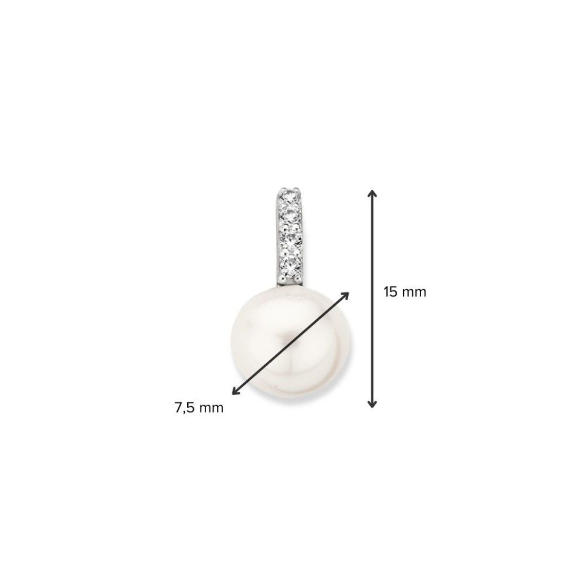 Witte parel hanger van 14-karaat gehrodineerd goud met zirkonia - 7.5 mm x 15 mm