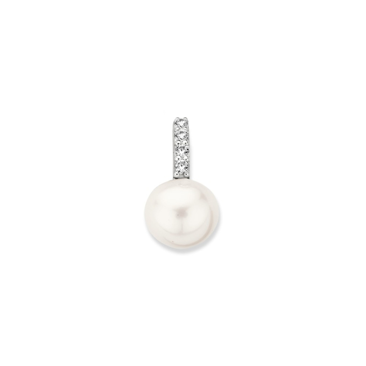 Witte parel hanger van 14-karaat gehrodineerd goud met zirkonia - 7.5 mm x 15 mm