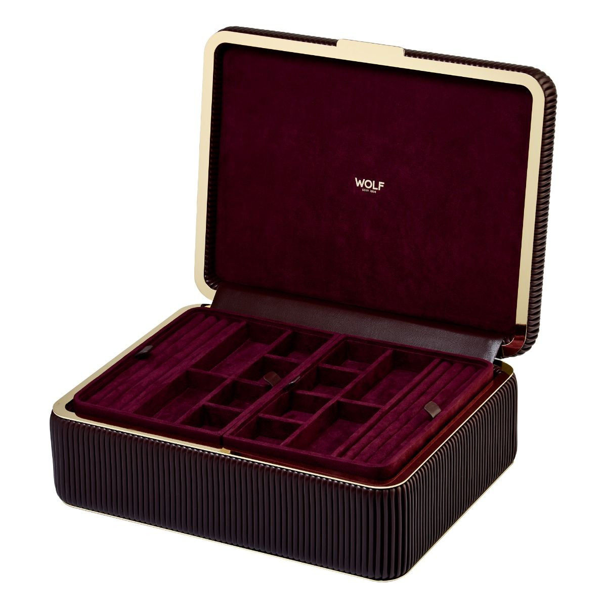 WOLF1834 Bella 781226 large vegan leren sieradendoos in geribbeld bordeaux rood