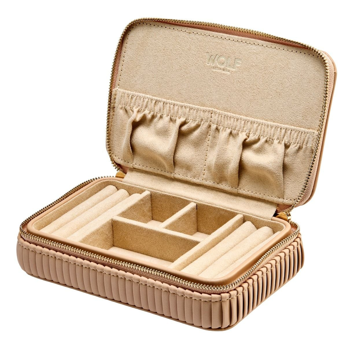 WOLF1834 Bella 781329 sieradenorganizer beige roze bruin vegan leer geribbeld patroon