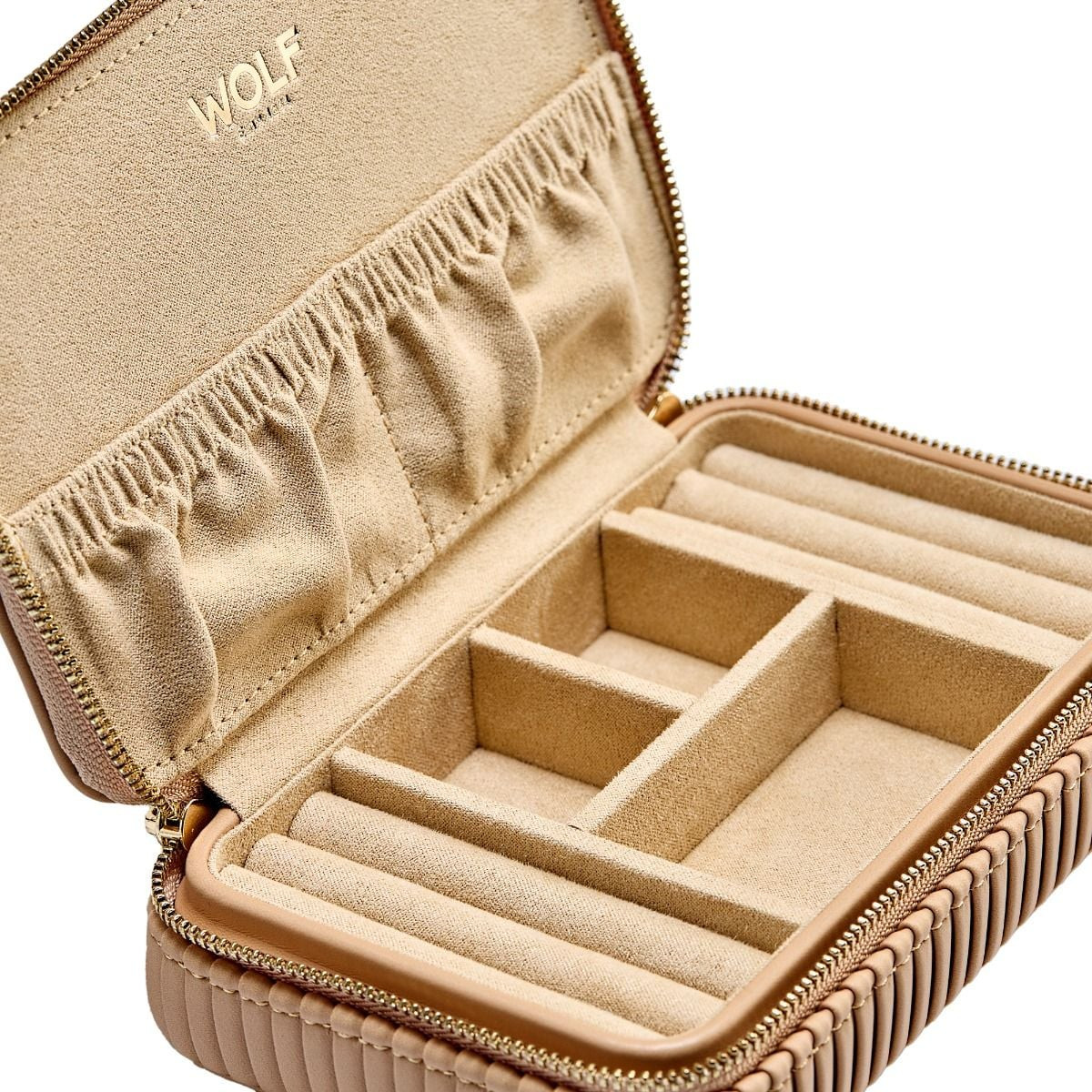 WOLF1834 Bella 781329 sieradenorganizer beige roze bruin vegan leer geribbeld patroon