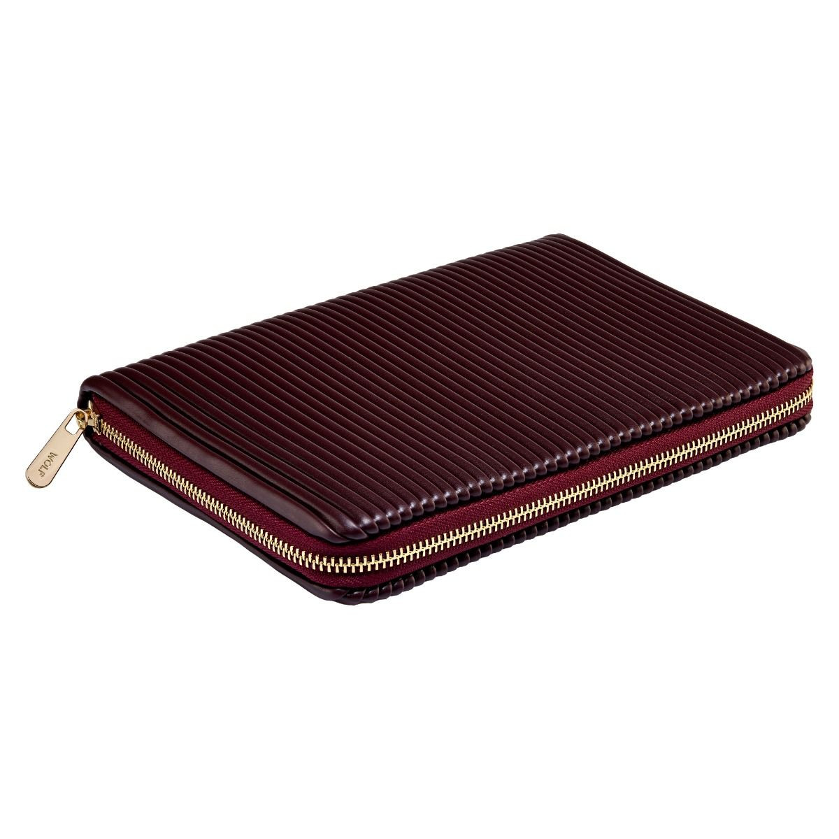 WOLF1834 Bella 781426 bordeaux rood sieradenreisetui met geribbeld patroon en goudkleurige rits