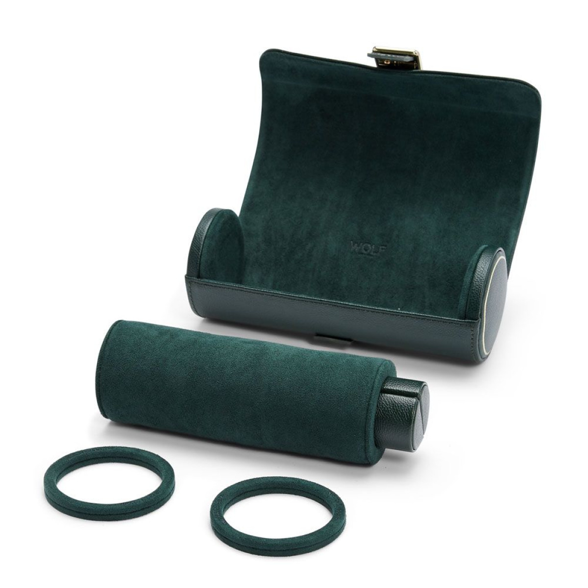 WOLF1834 British Racing 792941 groene watch roll van leer met goudkleurige details - voor 3 horloges