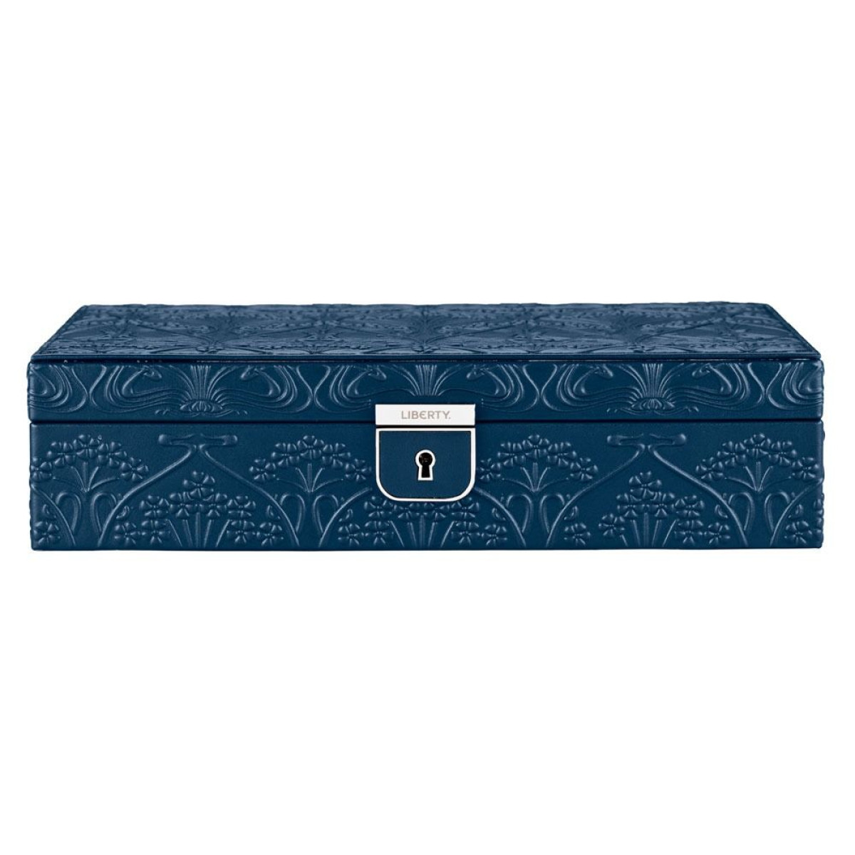 WOLF1834 Liberty 381117 medium blauwe bloemen sieradendoos bloem met slot en spiegel