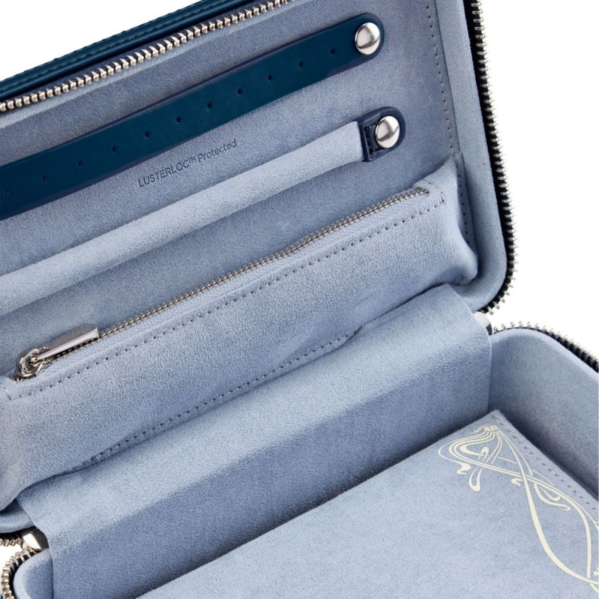 WOLF1834 Liberty 381217 medium blauwe bloemen sieradendoos met lichtblauwe bekleding en etui