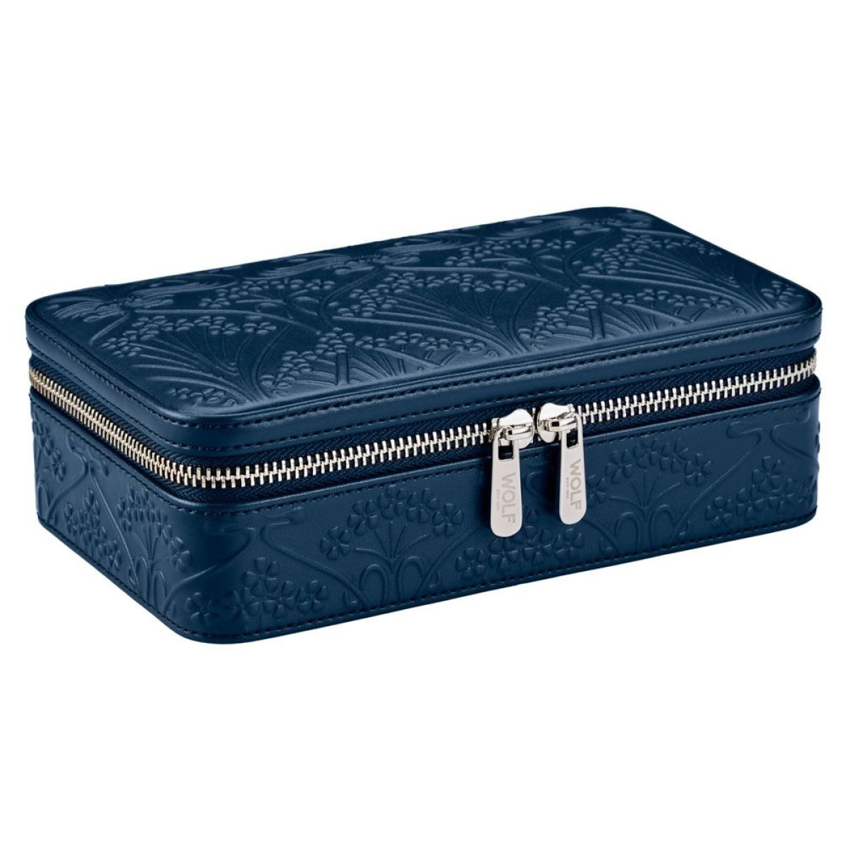 WOLF1834 Liberty 381217 medium blauwe bloemen sieradendoos met lichtblauwe bekleding en etui