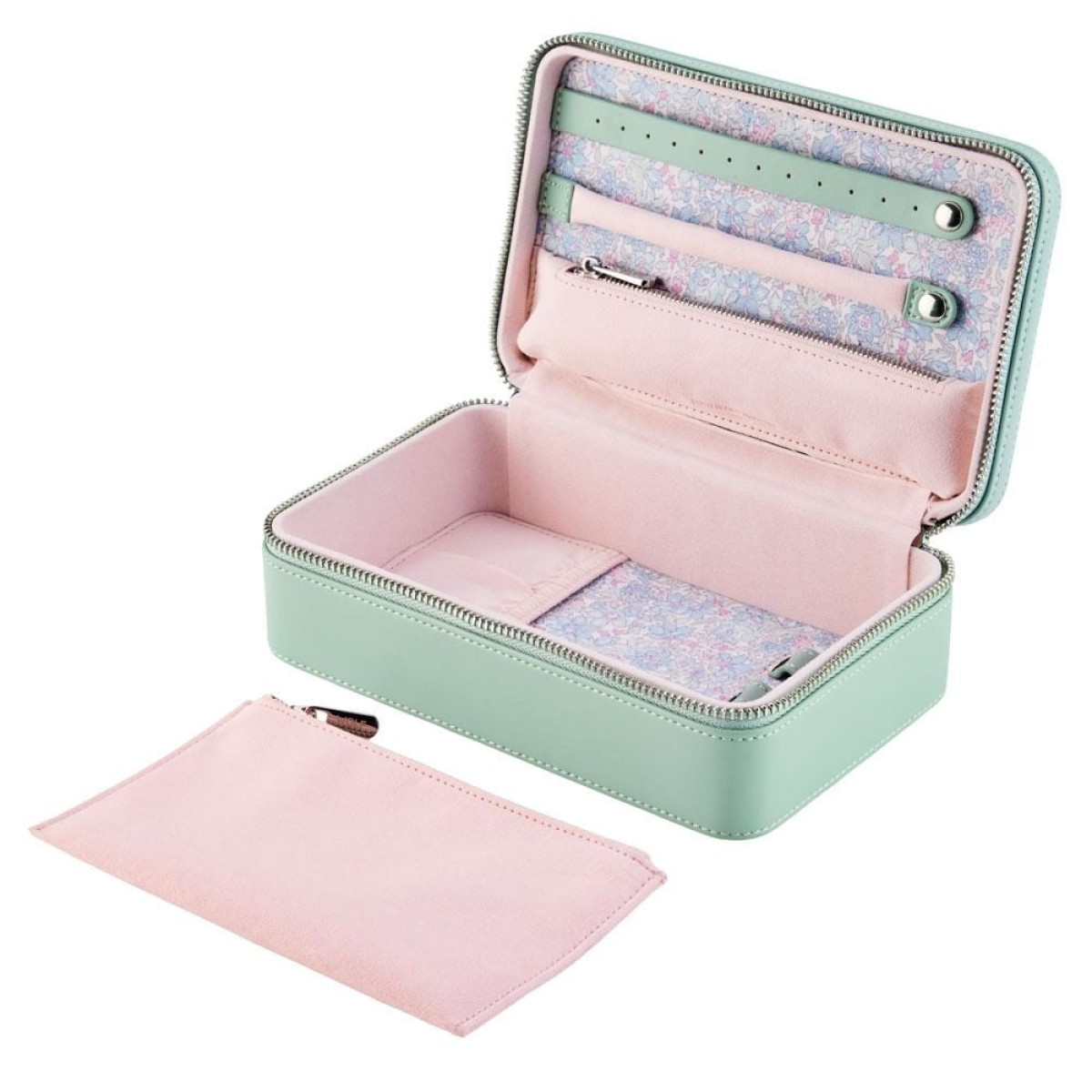 WOLF1834 Liberty 381251 medium groene sieradenorganizer met bloemen en roze binnenzijde