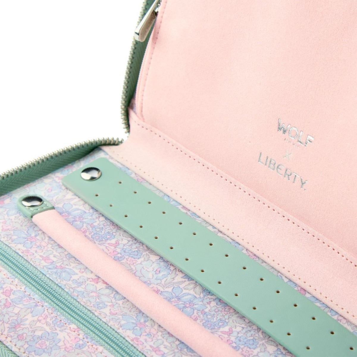 WOLF1834 Liberty 381451 groen sieradenreisetui met zilverkleurige details en bloemen patroon