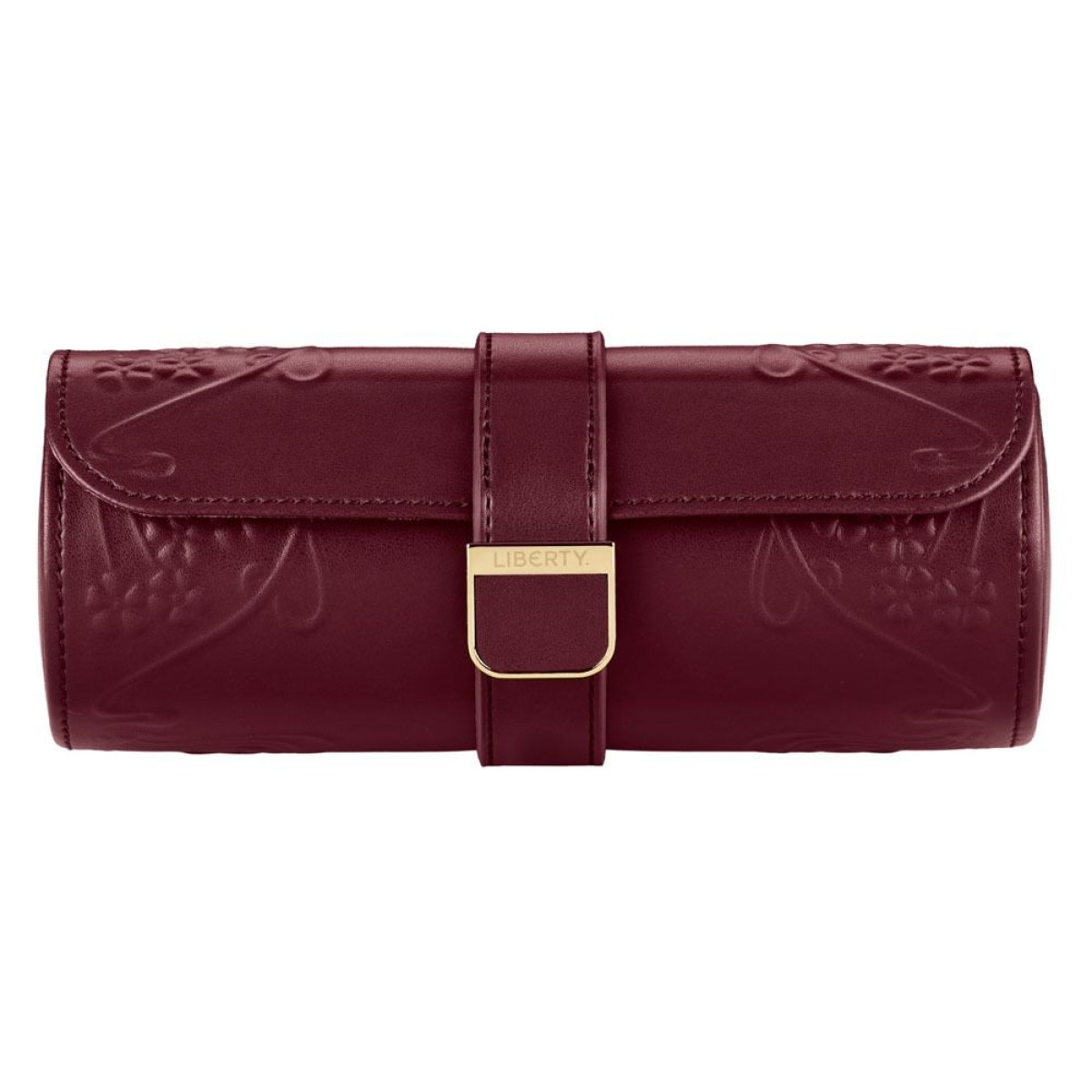WOLF1834 Liberty 381527 bordeaux rode watch roll met bloemen patroon en roze binnenzijde - voor 3 horloges
