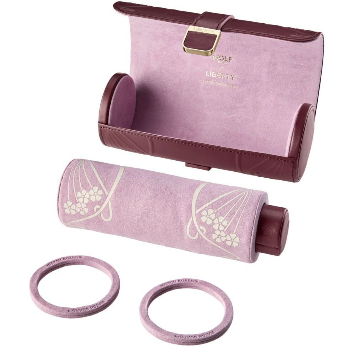 WOLF1834 Liberty 381527 bordeaux rode watch roll met bloemen patroon en roze binnenzijde - voor 3 horloges