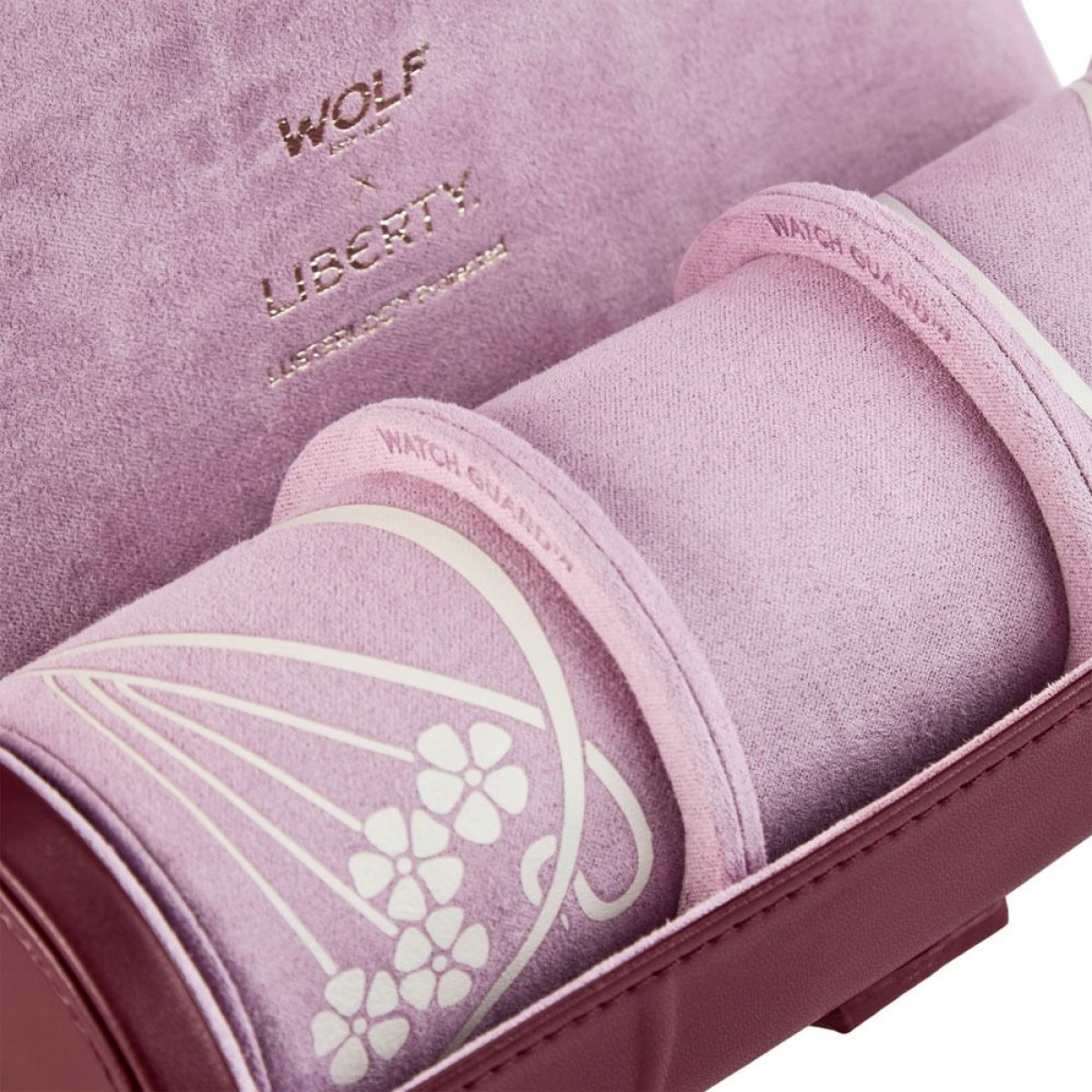 WOLF1834 Liberty 381527 bordeaux rode watch roll met bloemen patroon en roze binnenzijde - voor 3 horloges