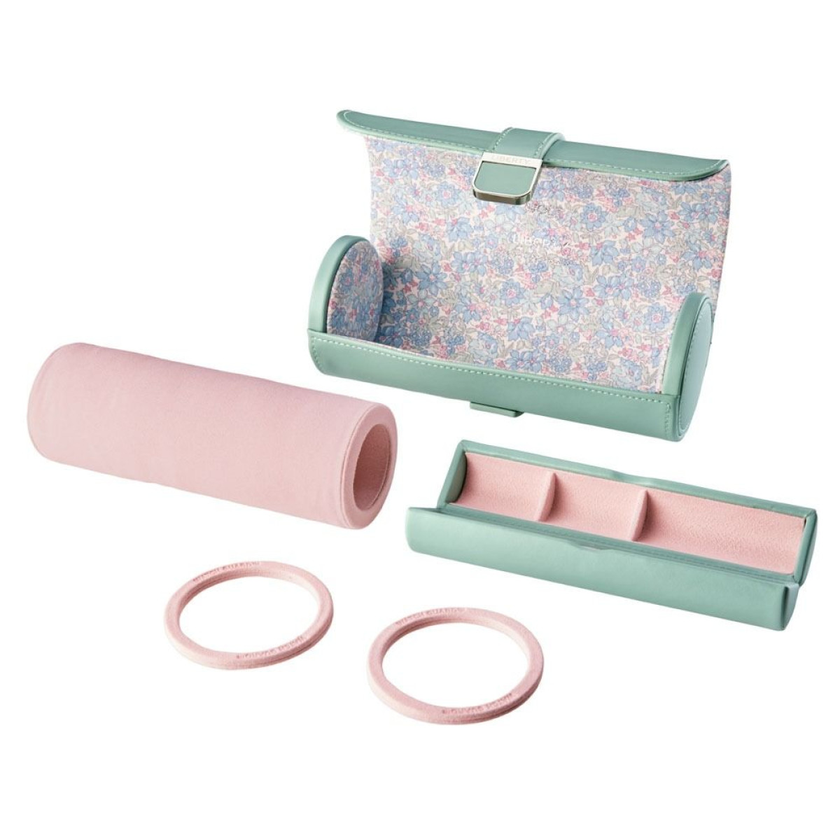 WOLF1834 Liberty 381551 groene watch roll - voor 3 horloges met multicolor Julia bloemenpatroon - voor 3 horloges