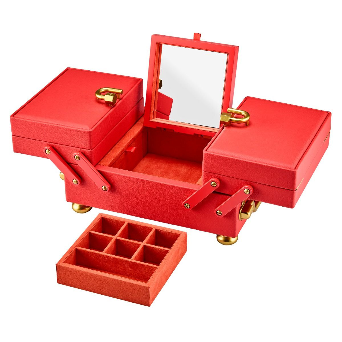 WOLF1834 Marla Aaron 730100 rode jewelry box met oranje binnenzijde en uitklapbaar