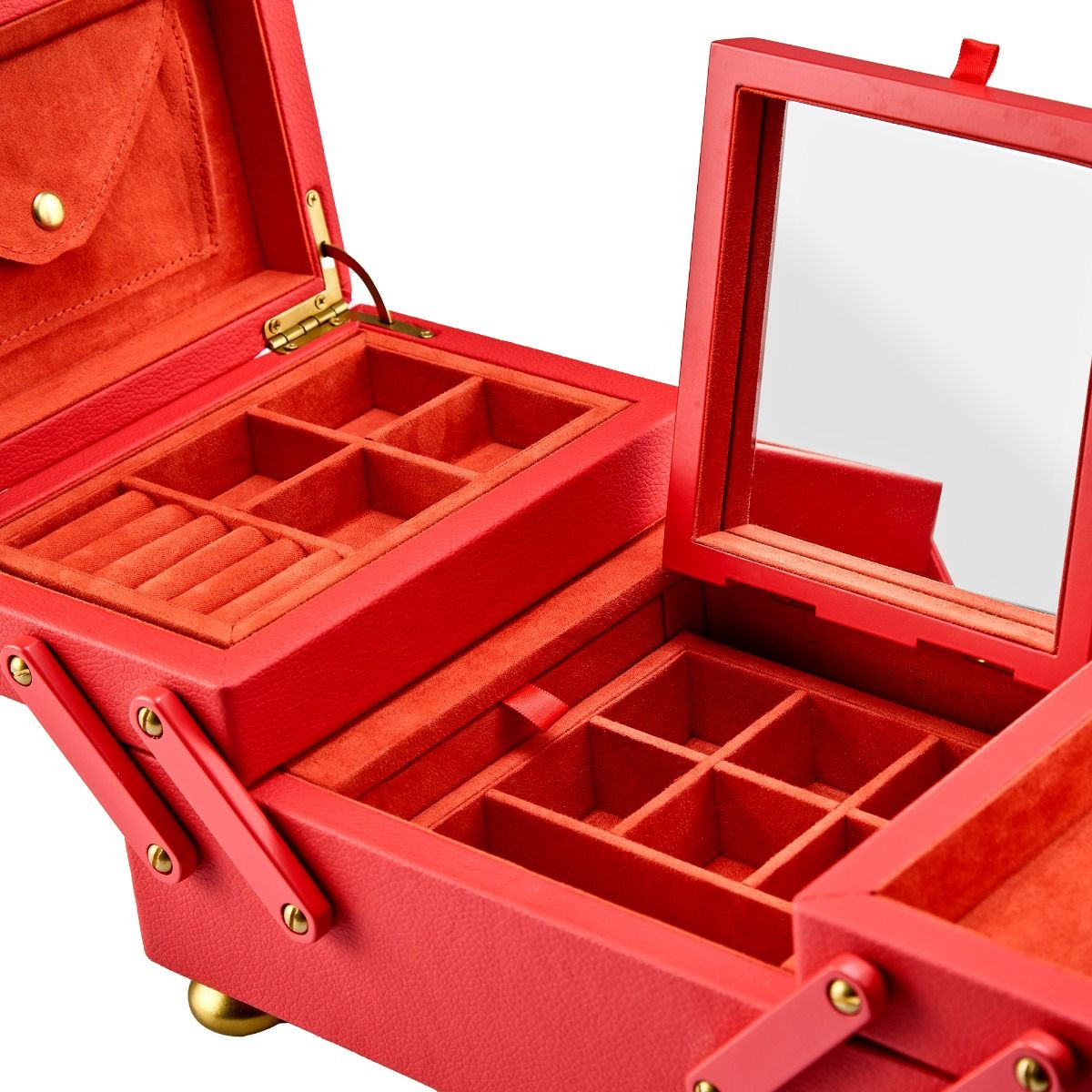 WOLF1834 Marla Aaron 730100 rode jewelry box met oranje binnenzijde en uitklapbaar