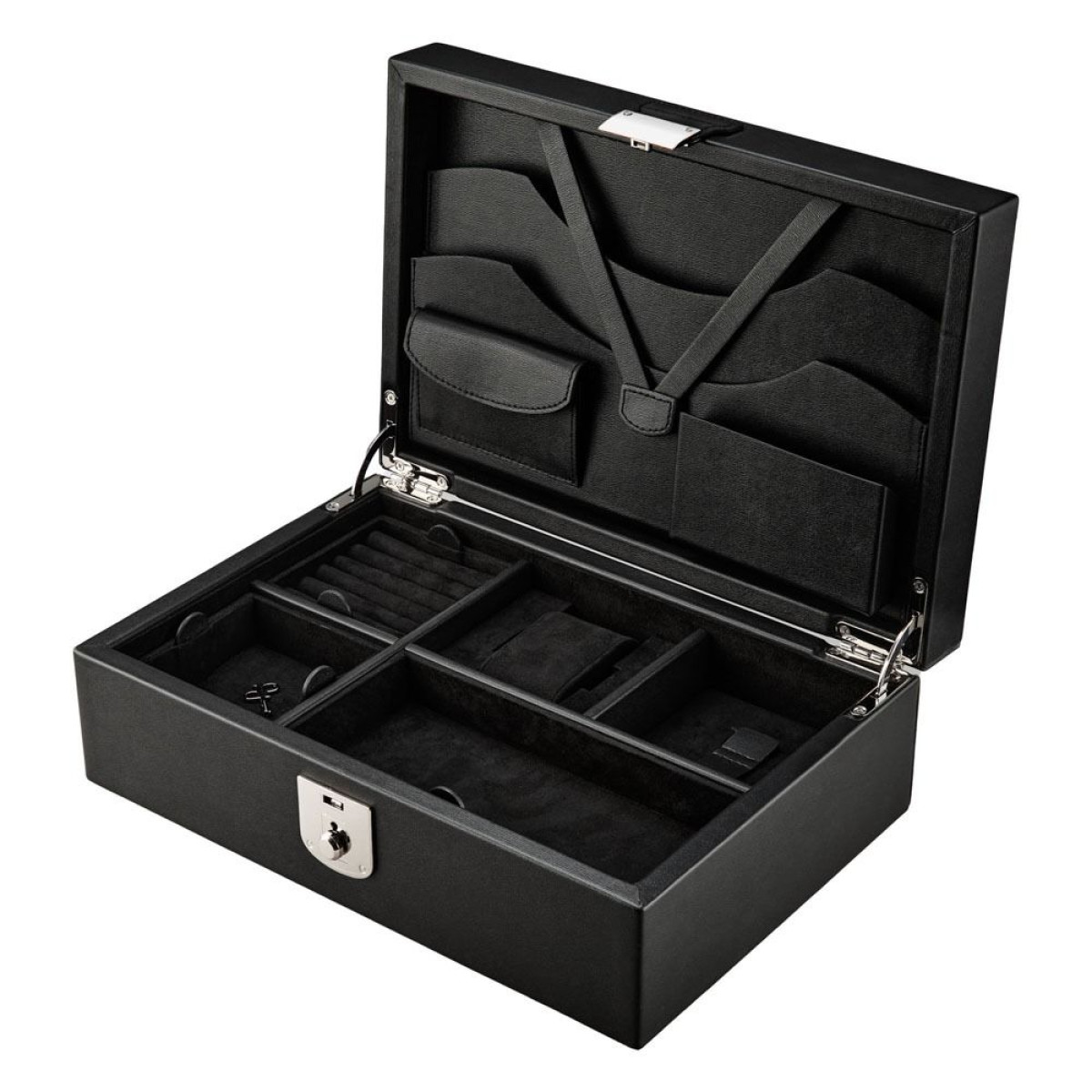 WOLF1834 Philipp 190202 zwarte sieradenbox van vegan leer voor heren met slot