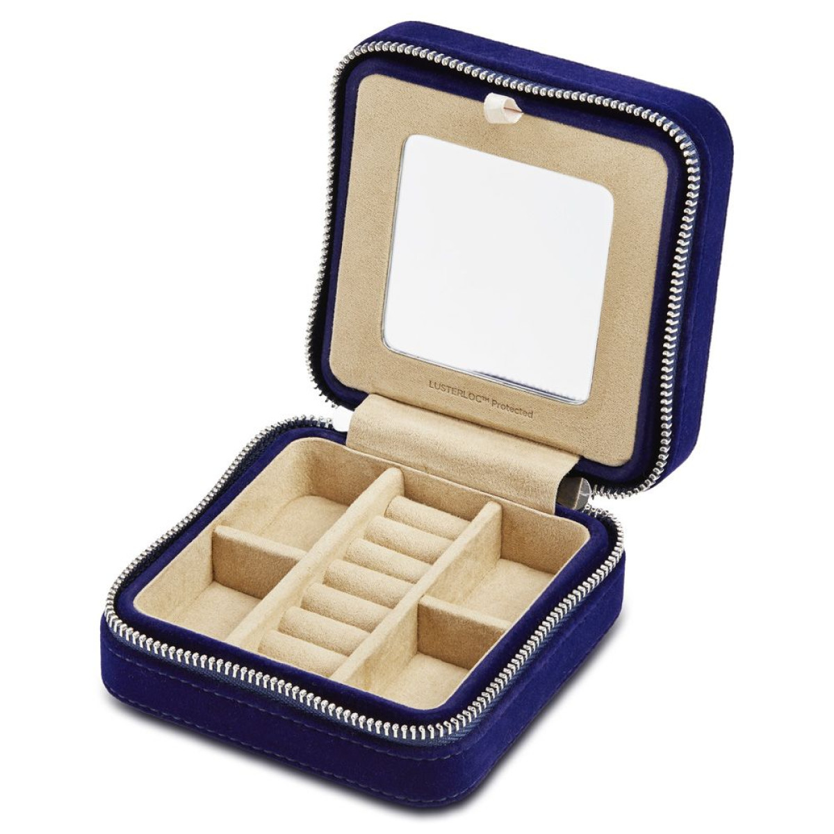 WOLF1834 Royal Asscher vierkante sieradenorganizer van blauw fluweel met tulpen