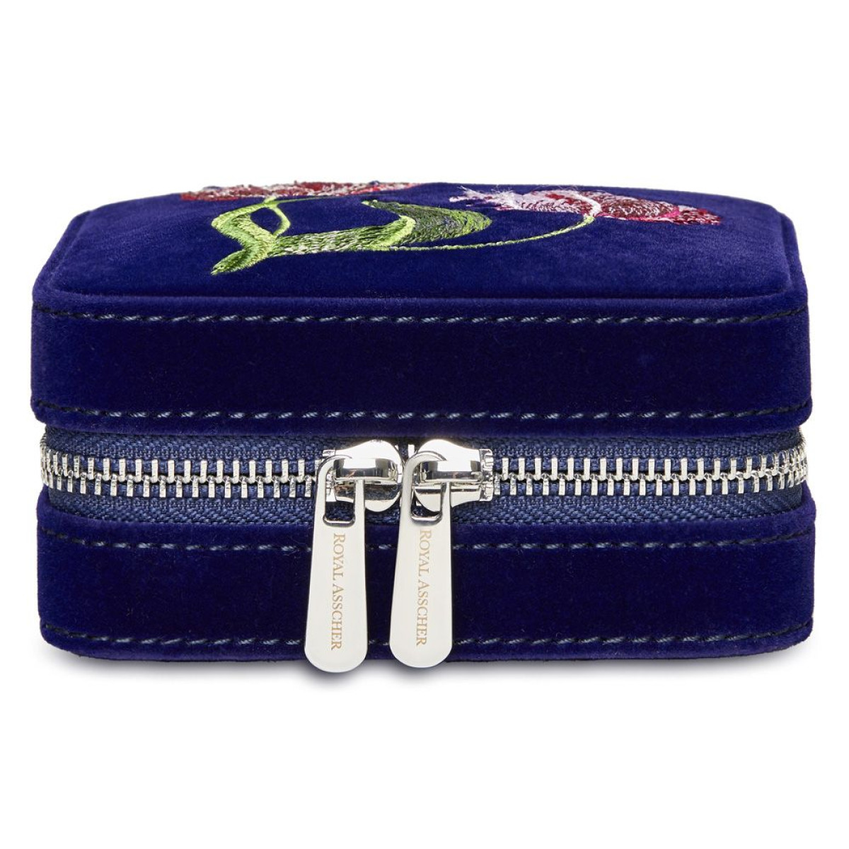 WOLF1834 Royal Asscher vierkante sieradenorganizer van blauw fluweel met tulpen