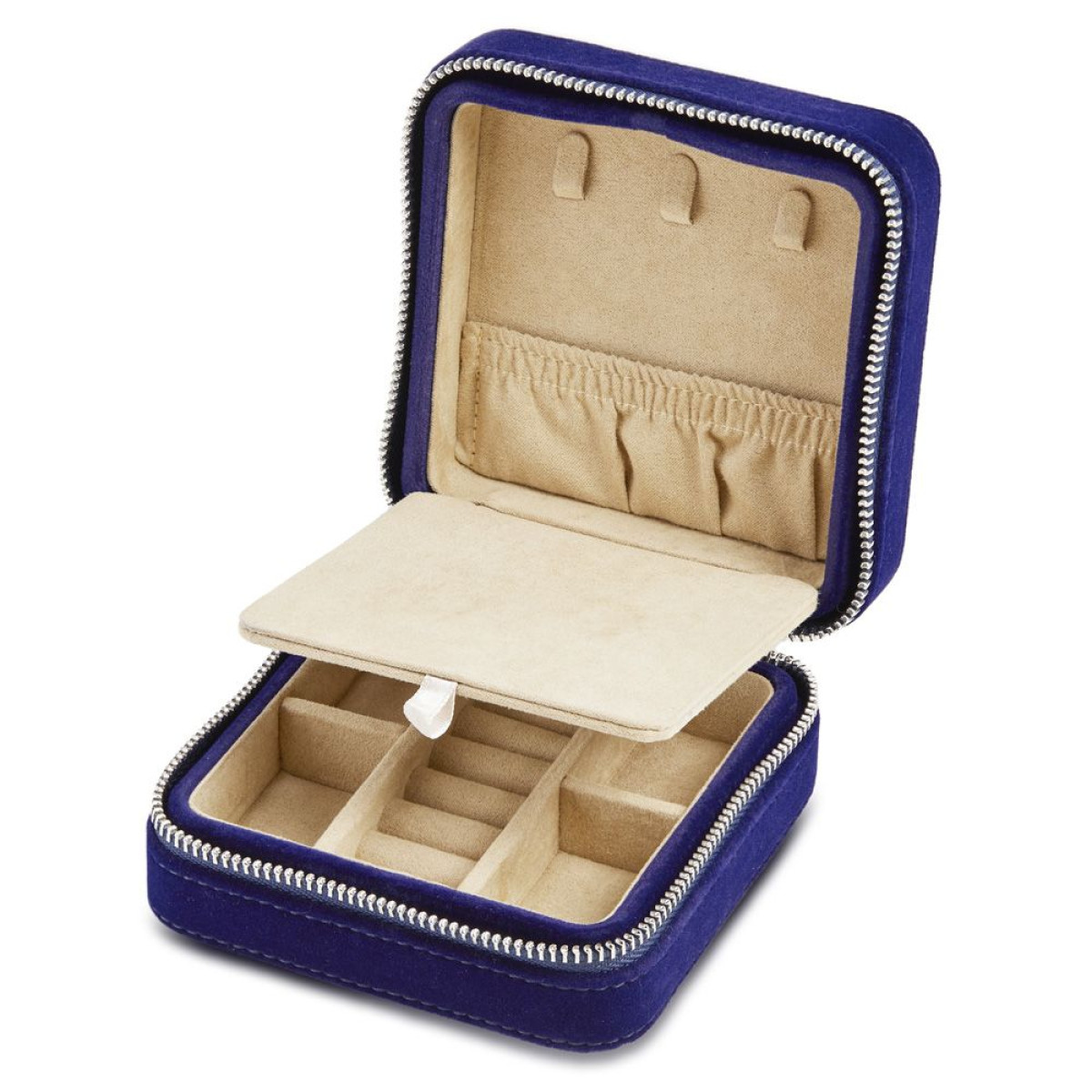 WOLF1834 Royal Asscher vierkante sieradenorganizer van blauw fluweel met tulpen