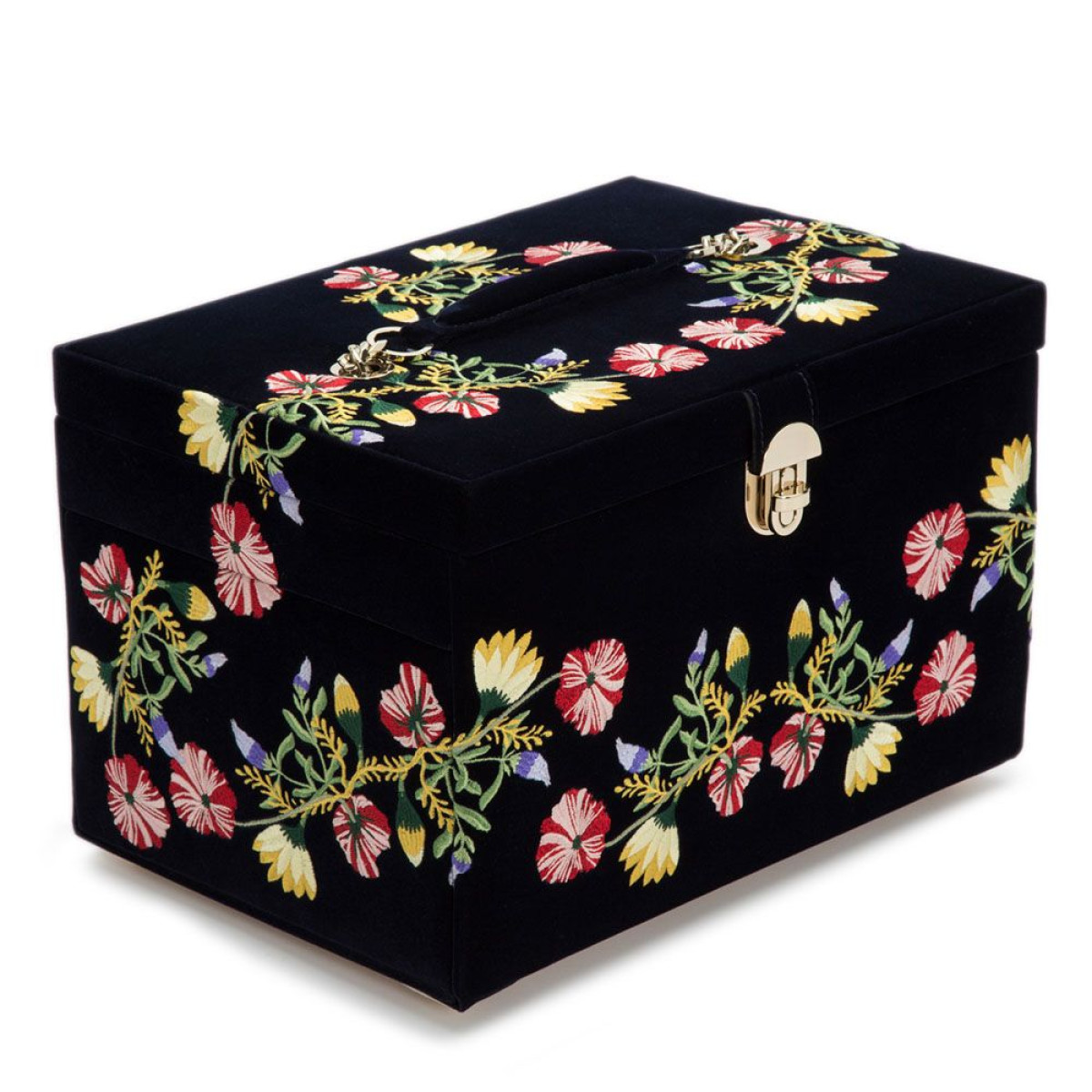 WOLF1834 Zoe large blauwe velvet sieradendoos met bloemen
