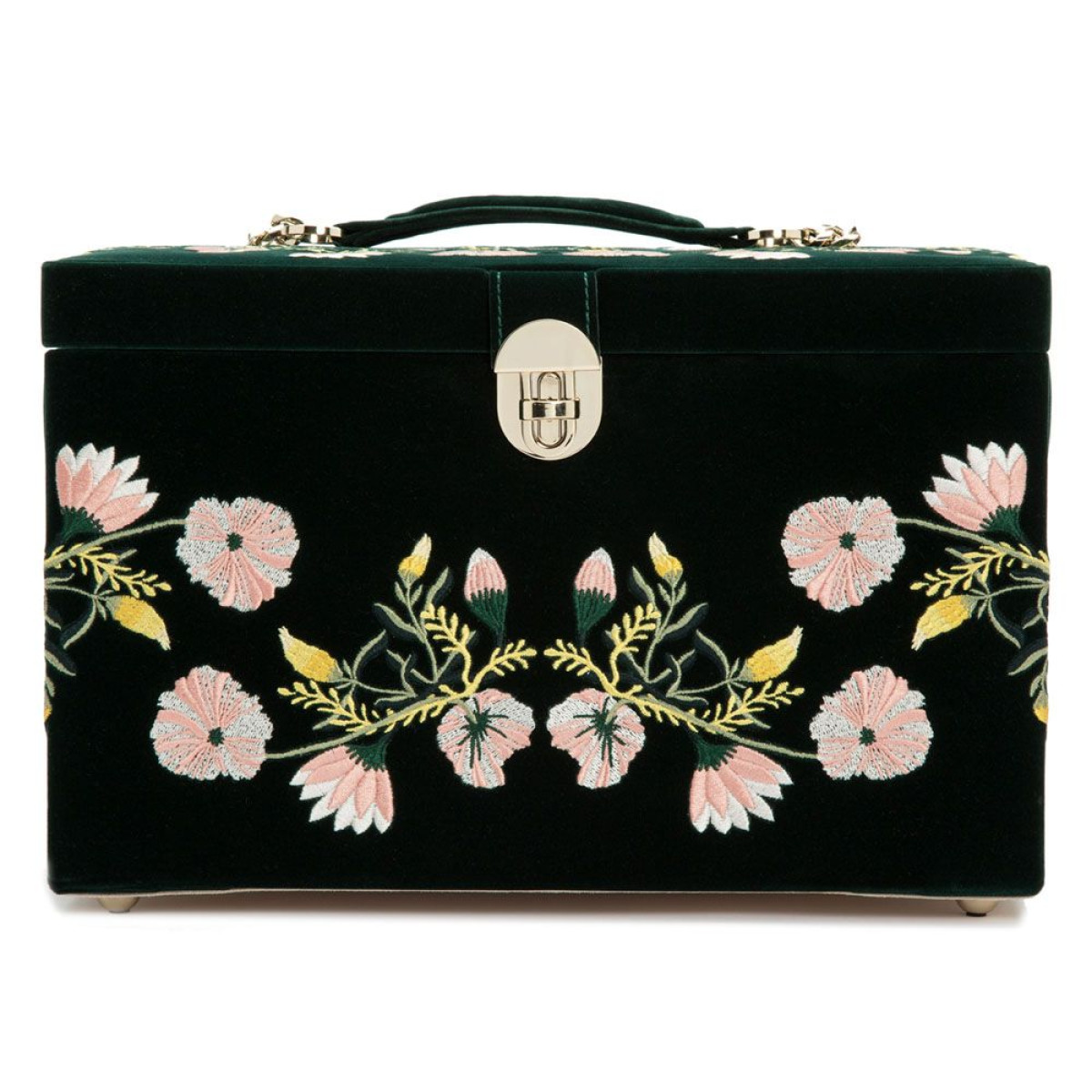 WOLF1834 Zoe large groene sieradendoos van fluweel met bloemen