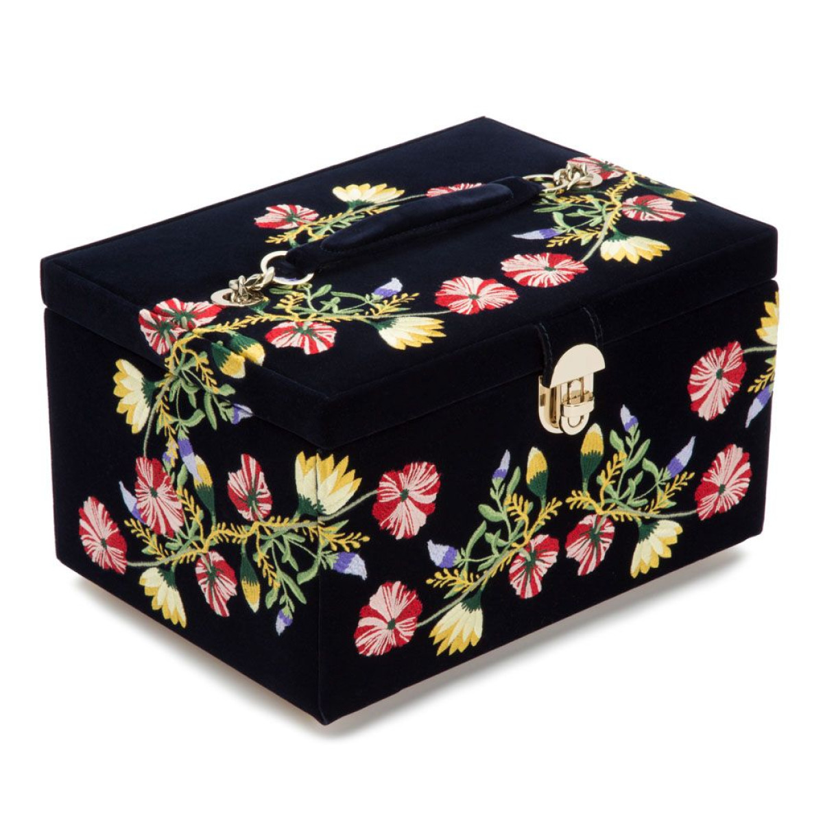WOLF1834 Zoe medium blauwe sieradendoos van fluweel met bloemen