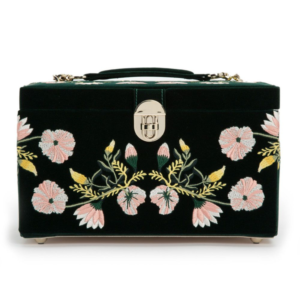 WOLF1834 Zoe medium groene velvet sieradendoos met bloemen