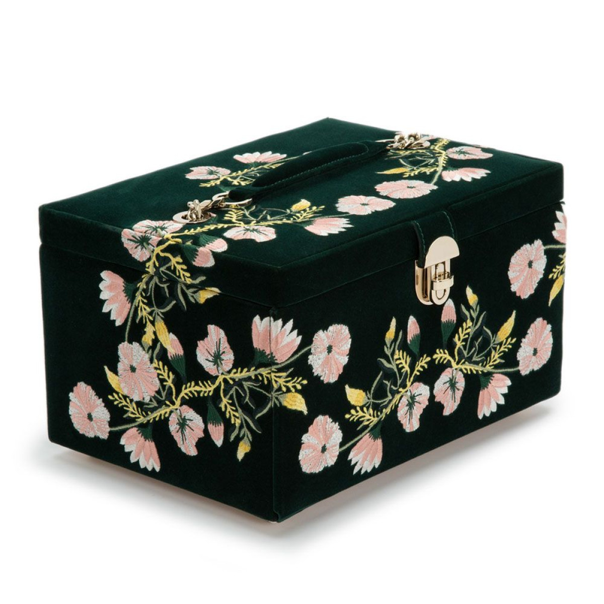 WOLF1834 Zoe medium groene velvet sieradendoos met bloemen