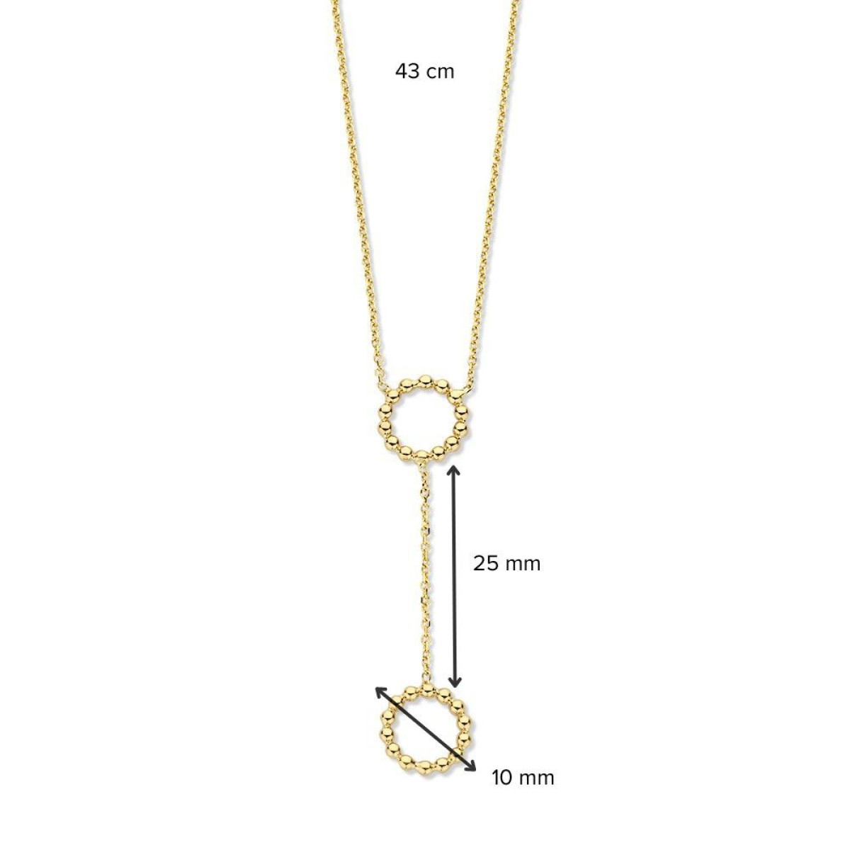 Y-collier van 14-karaat goud met twee trendy cirkels - Lengte 43 cm