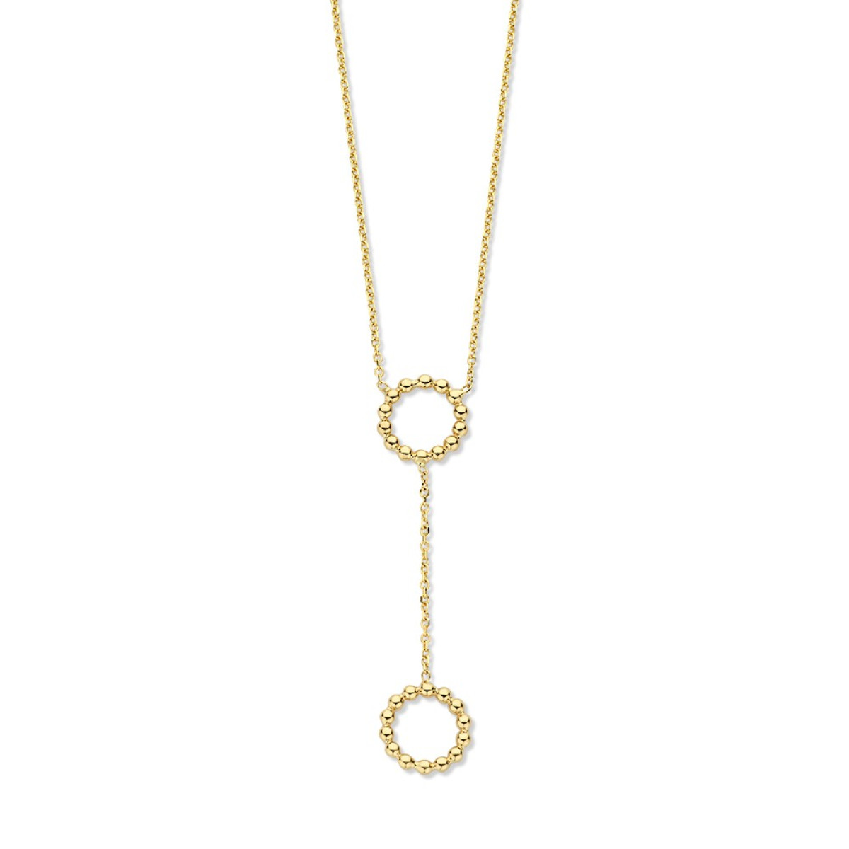 Y-collier van 14-karaat goud met twee trendy cirkels - Lengte 43 cm