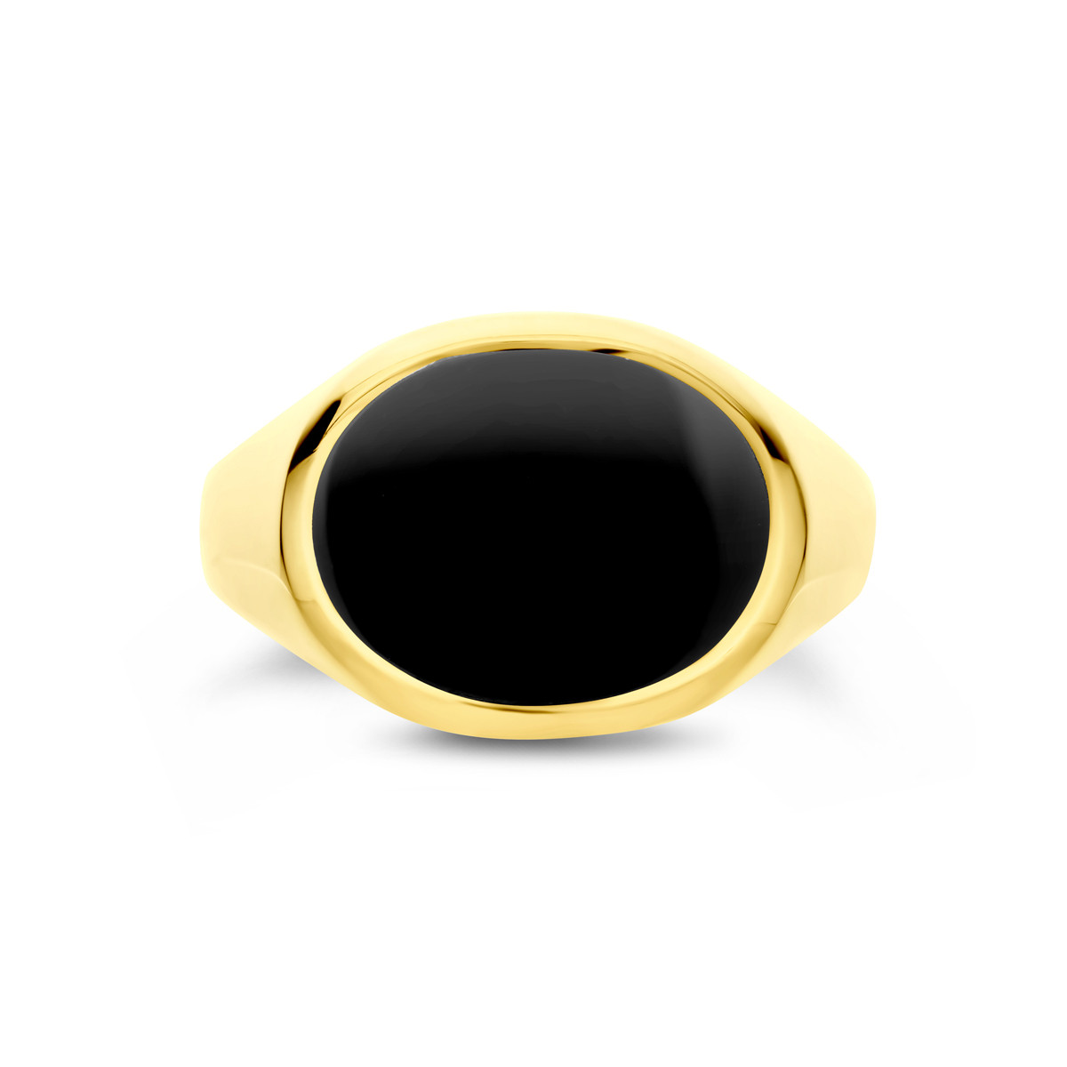 14-karaat gouden zegelring met ovale onyx glanzend afgewerkt 11 mm breed