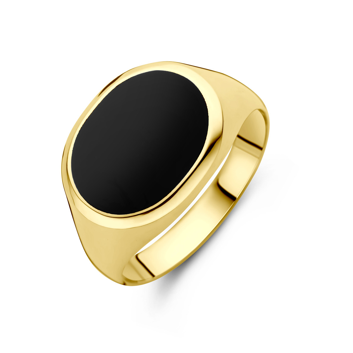 14-karaat gouden zegelring met ovale onyx glanzend afgewerkt 11 mm breed